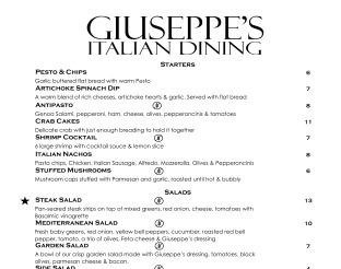 View Giuseppe's Italian Dining Menu